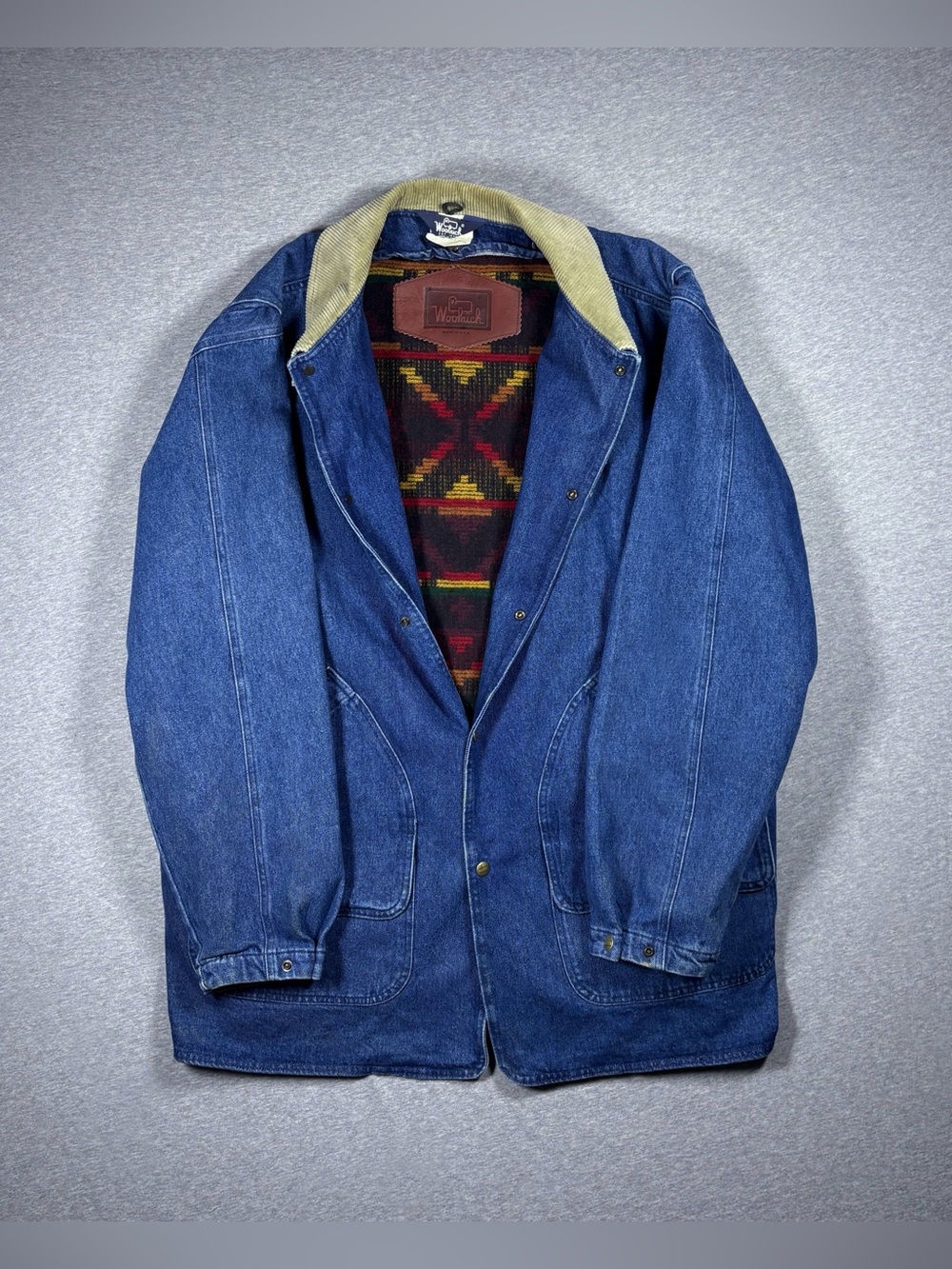 Vintage Woolrich Wool Blanket Lined Chore Jacket Blue Denim Barn Coat Men’s XL